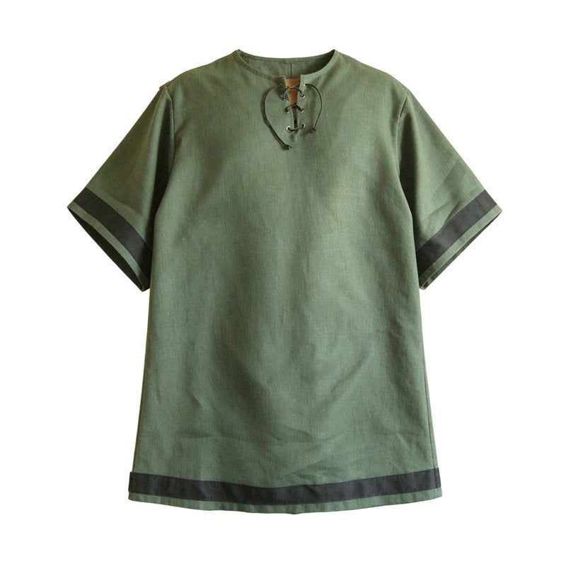 Men's Medieval Knight Viking Surcoat Costume Short Sleeve Lace-Up Top - Green, L