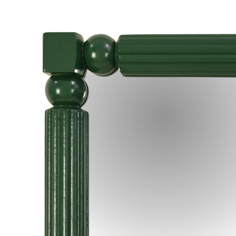Green Fluted Wood Wall Mirror 22x30 Inch - Decorative Vanity Mirror for Bathroom Bedroom Entryway