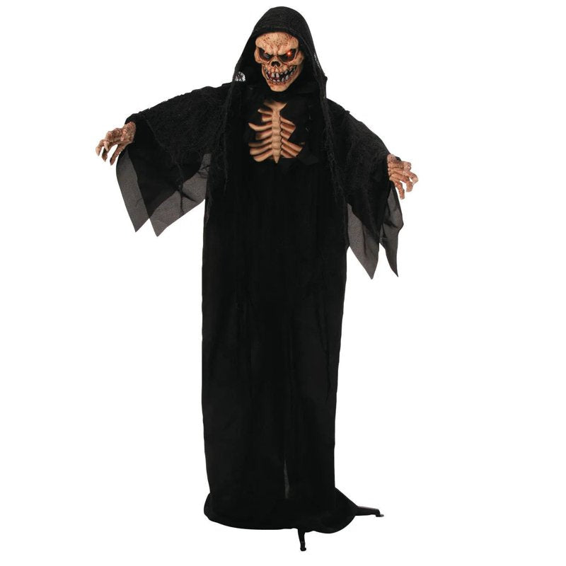 Animated Standing Skeleton Reaper Halloween Decoration - 5 Ft. Black Cloak