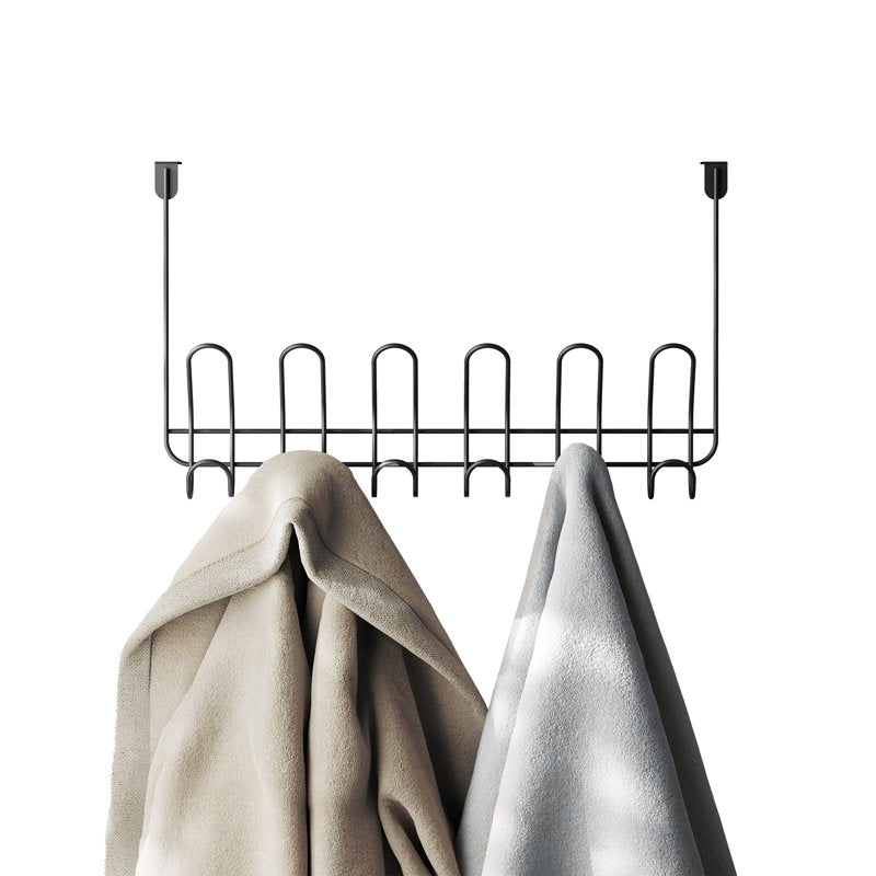 Mainstays Over-the-Door Hanging Hooks - 6 Black Hooks for Towels, Robes & Bags - No Drilling