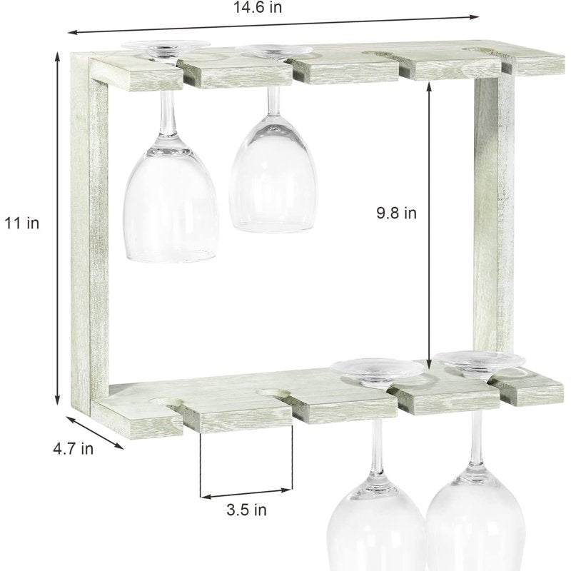 2-Tier Wall Mounted Wood Wine Glass Holder Rack - Gray Green