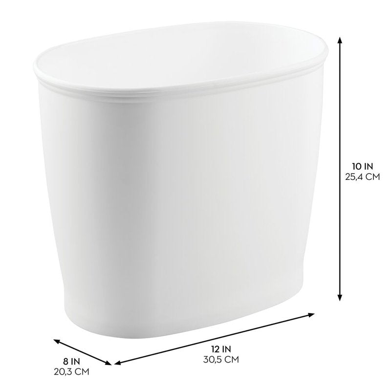 Small Oval Plastic Bathroom Trash Can - White, 12" x 8" x 10"