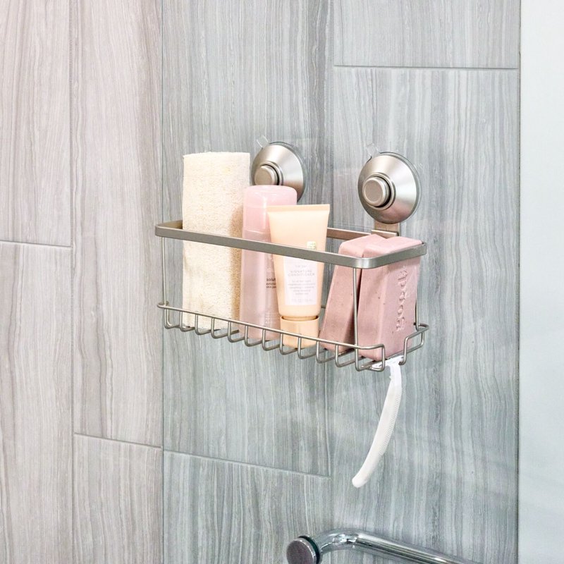Satin Silver Shower Basket - Rust-Resistant Steel Bathroom Storage Caddy