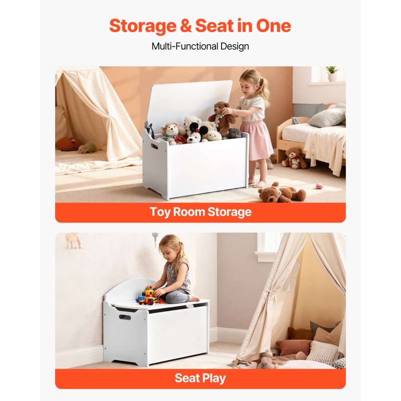 Kids Wooden Storage Bench with Backrest - Toy Chest & Seating