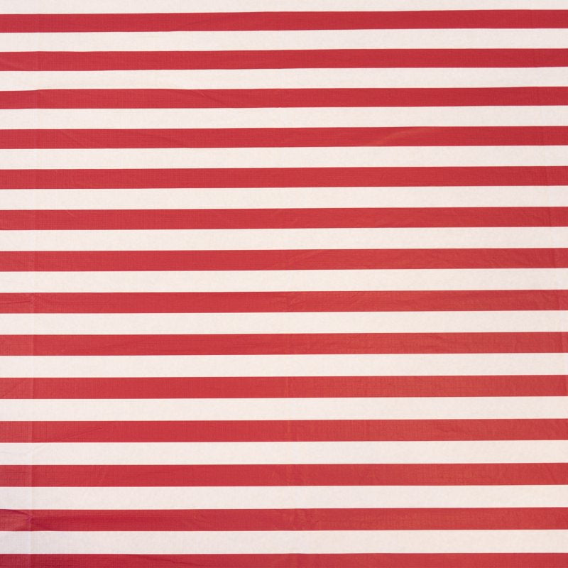 Elastic Fitted Vinyl Table Cover with Flannel Backing - White/Red Stripe, 6Ft