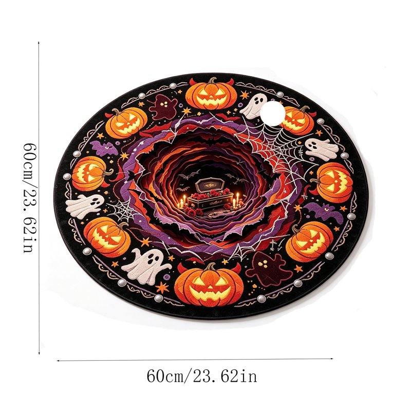 Halloween Round 3D Optical Skidproof Floor Mat - 23.62x23.62in, Easy Clean, Entryway Bathroom Living Room Decor - MPOISVA