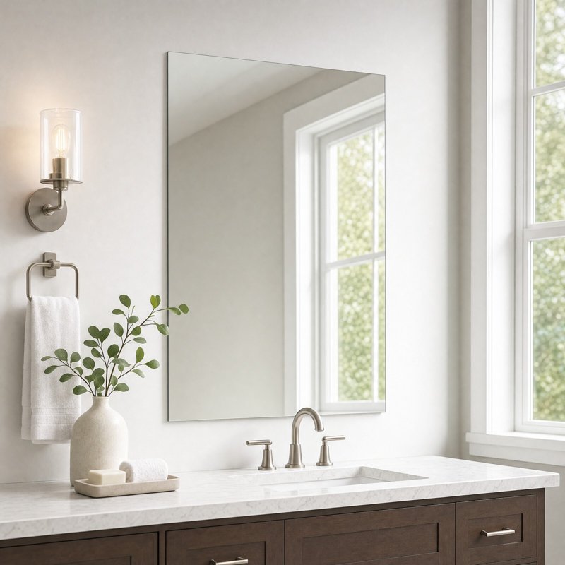 28x36 Inch Frameless Rectangular Bathroom Mirror - Polished Edges, Wall Mount