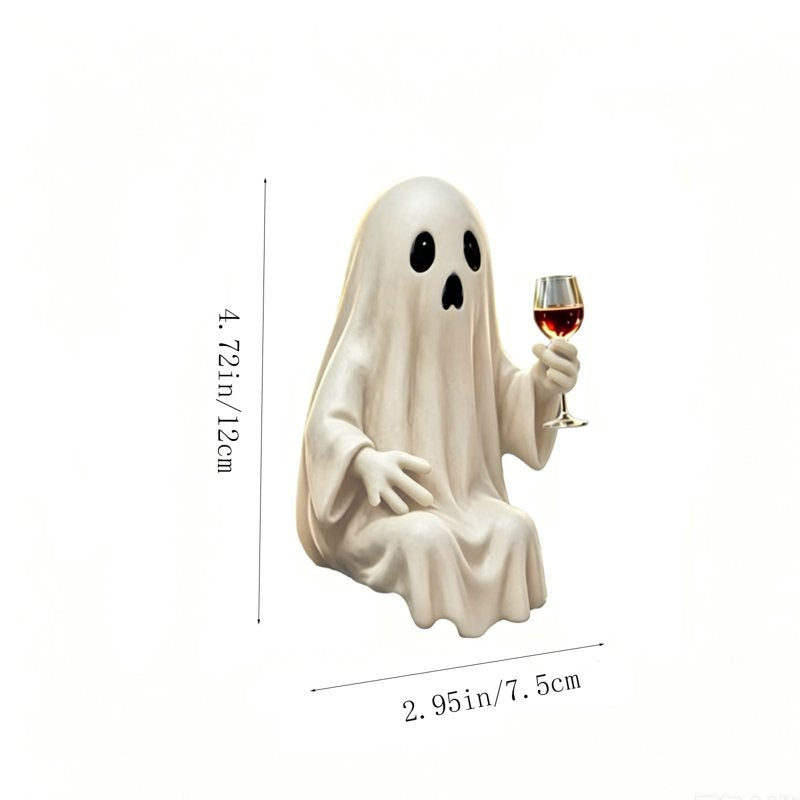 Halloween Ghost Figurine - Cute Drinking Ghost with Goblet - Variation D