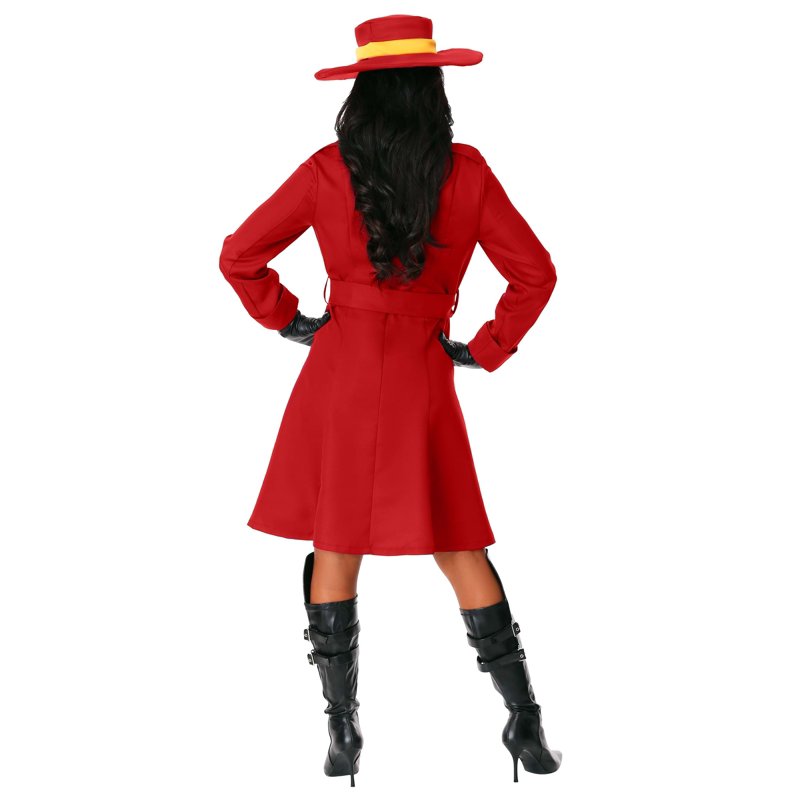 Women's Carmen Sandiego Costume XL - Red Trench Coat & Fedora Set