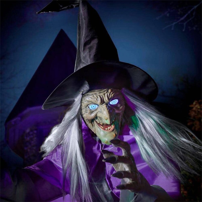 Outdoor Halloween Hovering Witch Animatronic - 180cm Scary Prop with Sound & Touch Activation