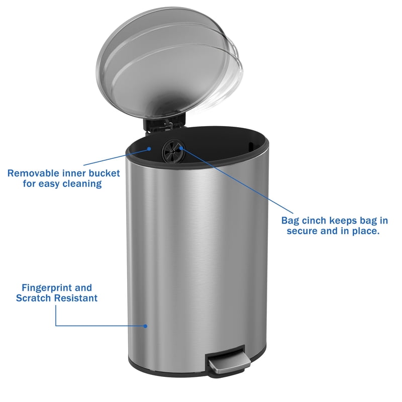 10.5 Gallon Stainless Steel Oval Step Trash Can with Soft Close Lid - Silver
