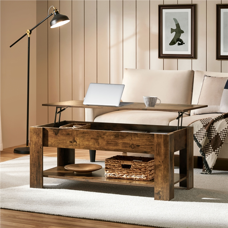 Lift Top Coffee Table with Open Shelf - Rustic Brown