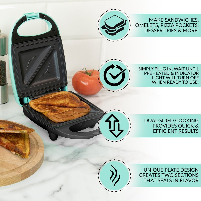 Compact Electric Sandwich Maker and Panini Press - Mint Green