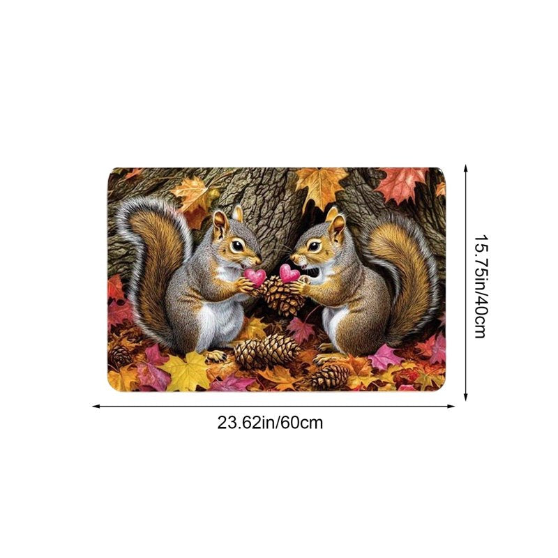 Thanksgiving Squirrel Doormat with Pinecorn - Autumn Fall Front Door Mat - C-h