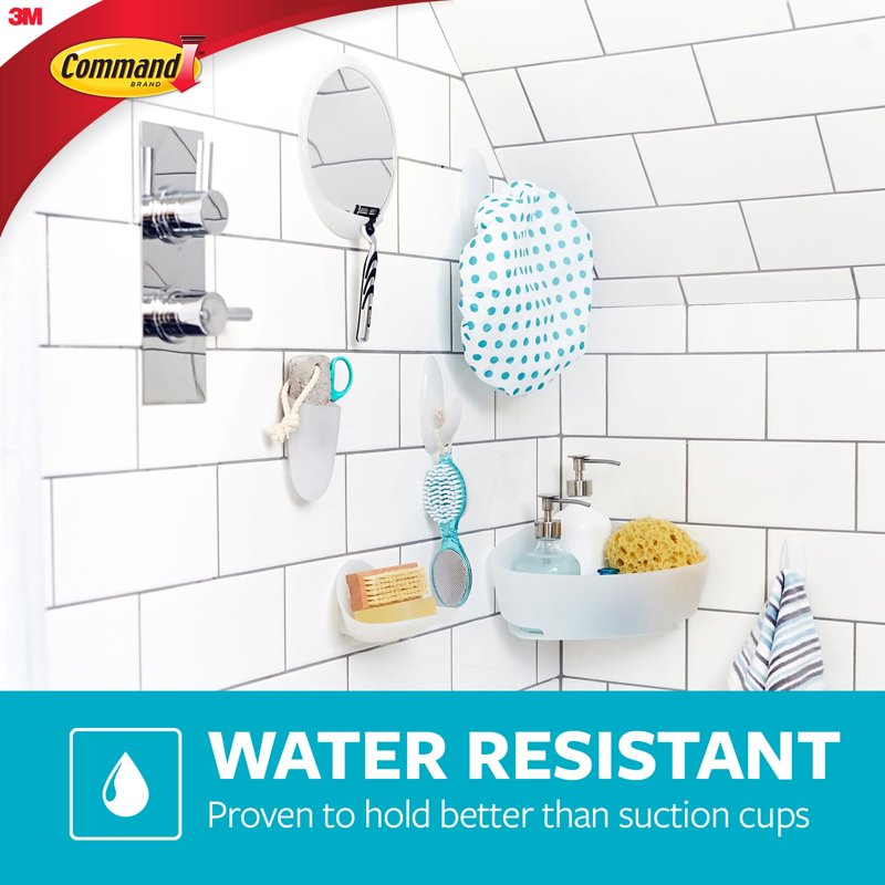 Command 5 Piece Bathroom Organization Set - Shower Caddy, Soap Dish, Toothbrush Holder & Hooks