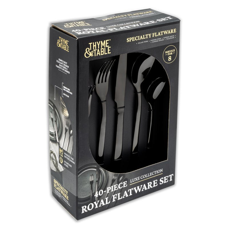 40-Piece Black Stainless Steel Flatware Set - 2 Pack, Service for 8