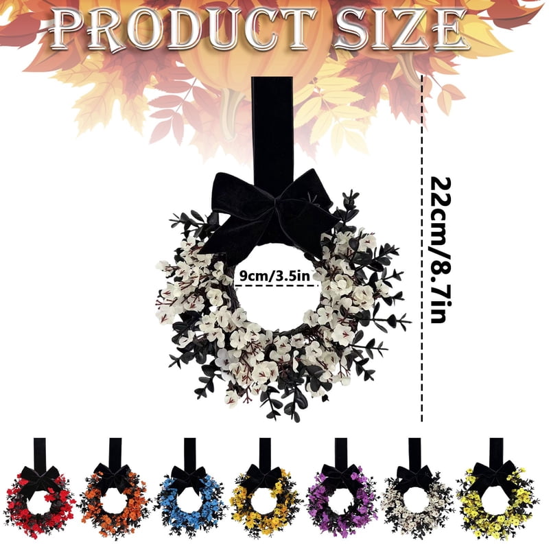 Halloween Wreath with Ribbon Bows and Artificial Flowers - Orange Star Shape, Fall & Holiday Decor - Variation: Halloween-Orange