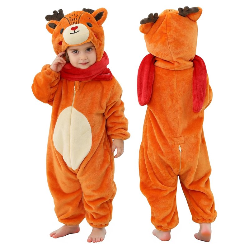Baby Animal Costume Romper Unisex Winter Flannel Hoodie - Deer, 0-6 Months