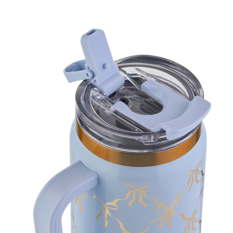 32 oz Stainless Steel Luna Tumbler with Handle & Dual Straw Lid - Blue Bow