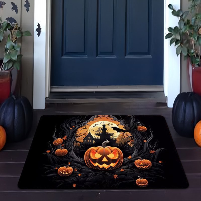 Halloween Bath Rug with Ghost & Pumpkin Design B#153 - Indoor Welcome Mat
