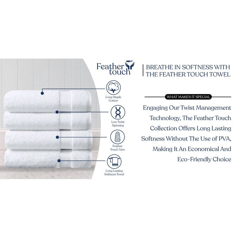 White Organic Cotton Bath Sheet 36x70 Inch Pack of 4 - Plush, Quick-Dry, 650 GSM