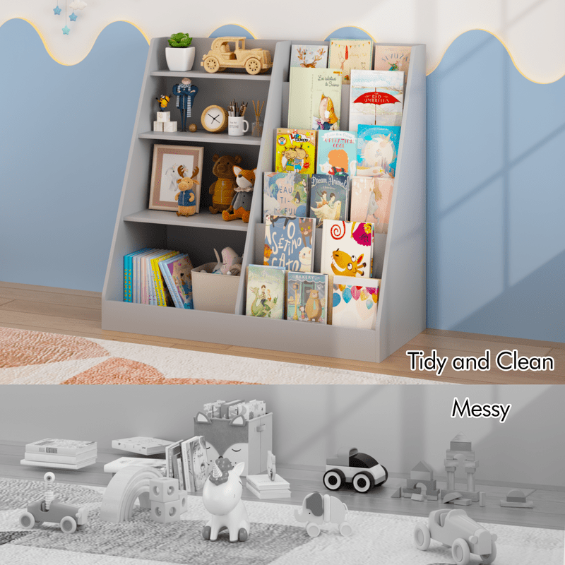 4-Tier Children's Bookshelf with Toy Storage - Gray