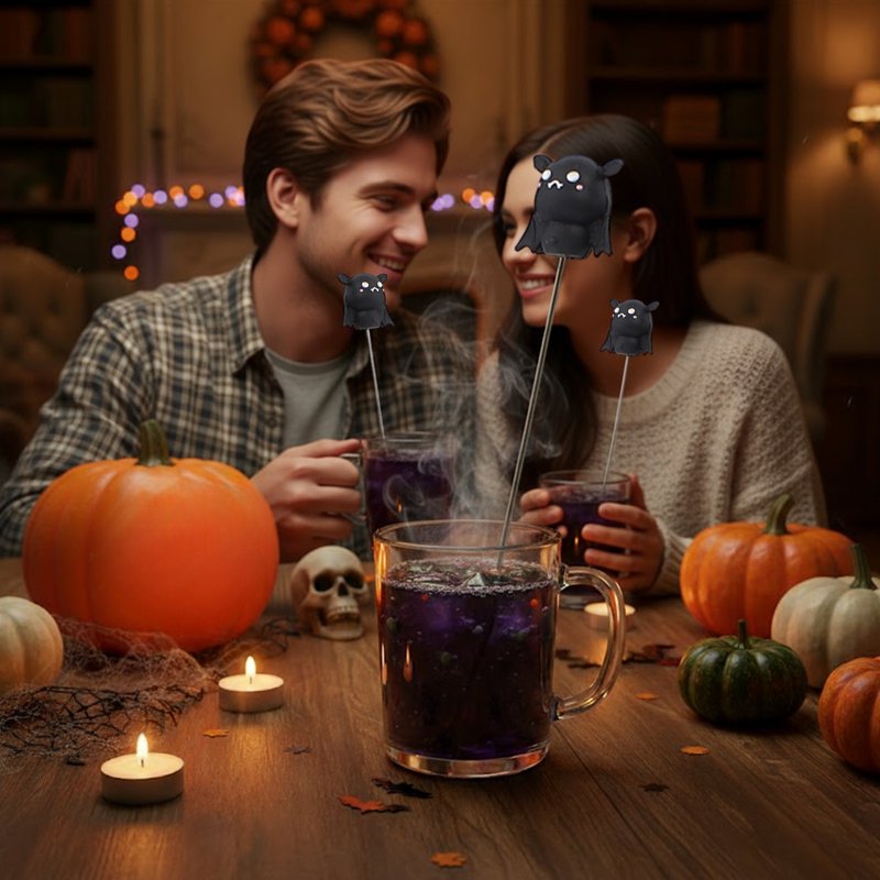 Halloween Black Stainless Steel Cocktail Mixing Spoon with Ghost & Witch Hat Design
