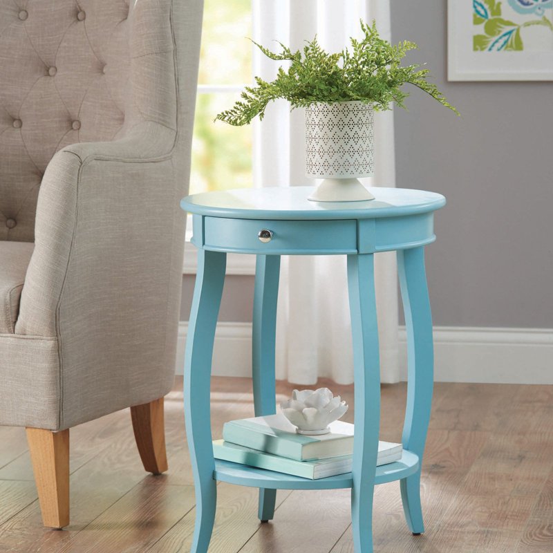 Round Accent Table with Drawer - Ivory 18"