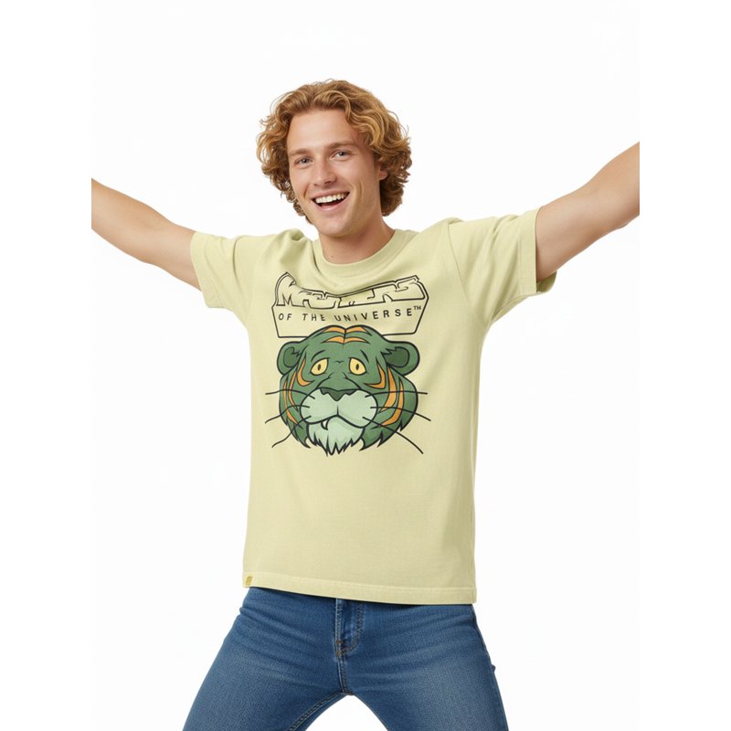 Men's Graphic Tee with Skeletor Artwork - Vintage Wash, 3XL, Light Yellow