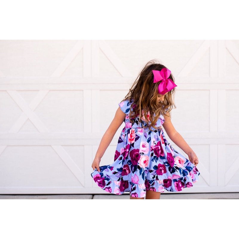 Girls Periwinkle Rose Angel Sleeve Dress & Shorts Set - Size 3T-12 Plus