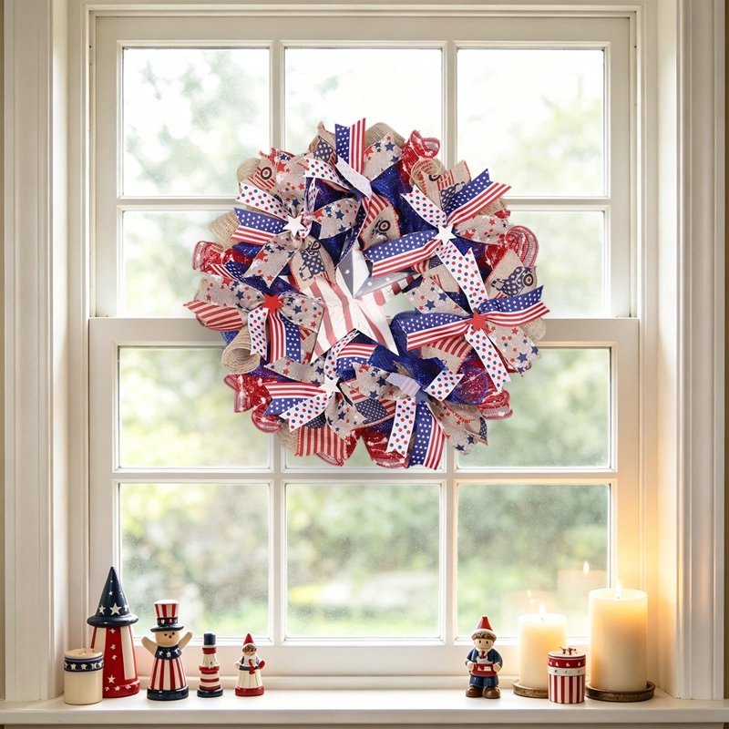 Patriotic Wreath for Front Door - Independence Day Red White Blue Flower Wreath Z0G