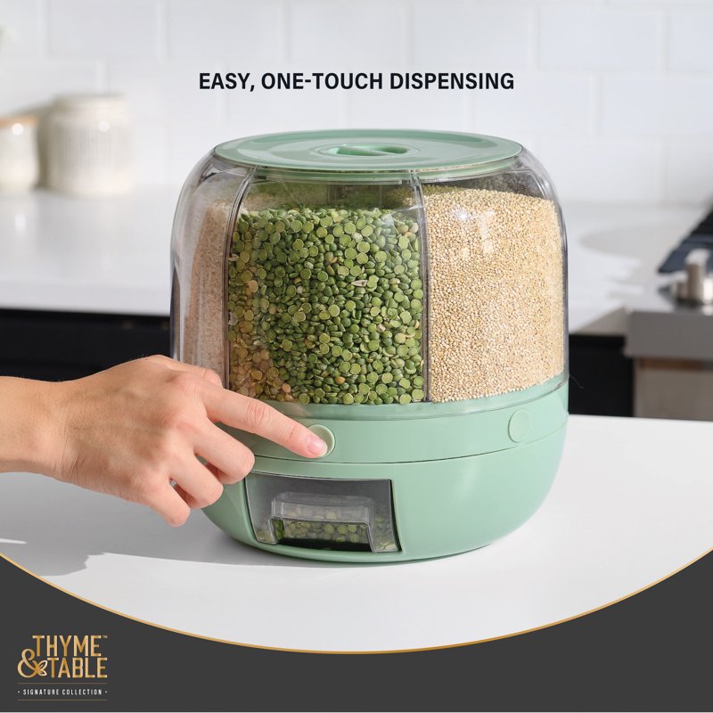 Rotating Plastic Food Storage Dispenser with 6 Sections - Green