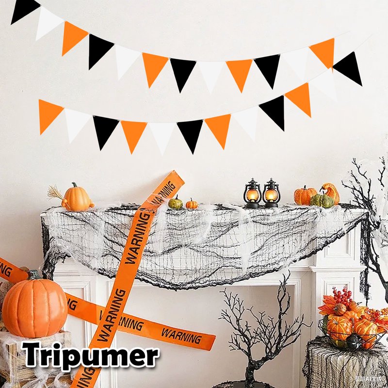 Triangle Flag Banner String for Halloween & Party Decorations - Black+Orange, 164ft, 120 Pieces, Variation: Black+Orange-10