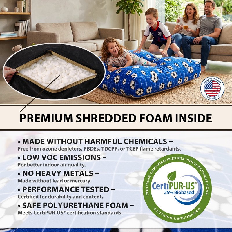 Sensory Crash Pad for Kids & Adults - 48" x 48" Blue+Black/White Football