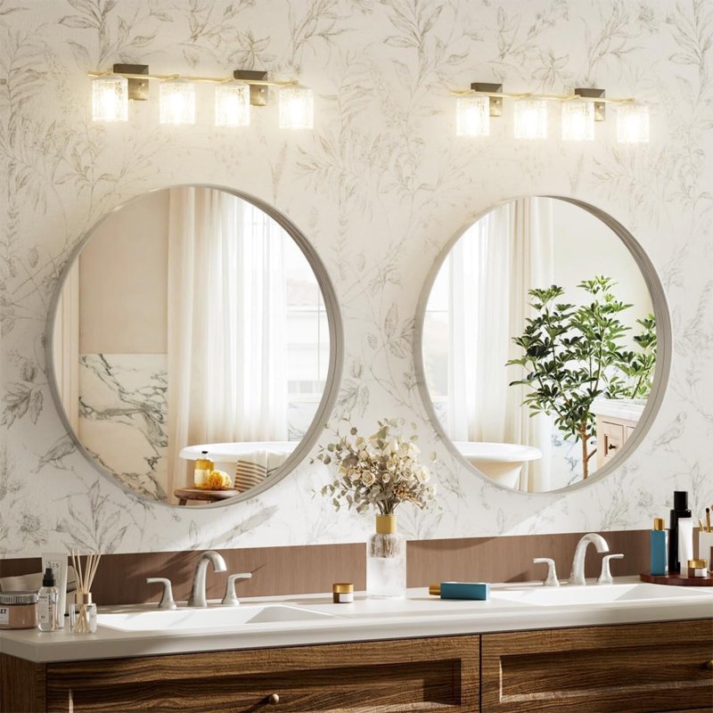 24-Inch Rounded Bathroom Wall Mirror with Deep Frame - Silver, Variation of THIS listing