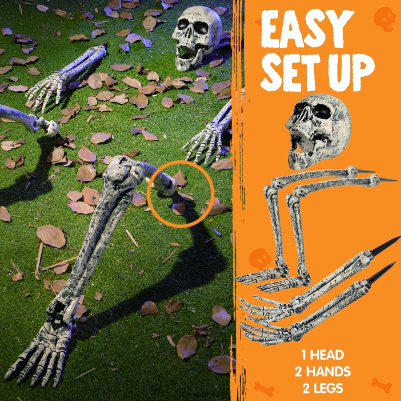 Realistic Posable Skeleton Yard Stakes Set - Outdoor Halloween Skeleton Decorations - 5 Pieces