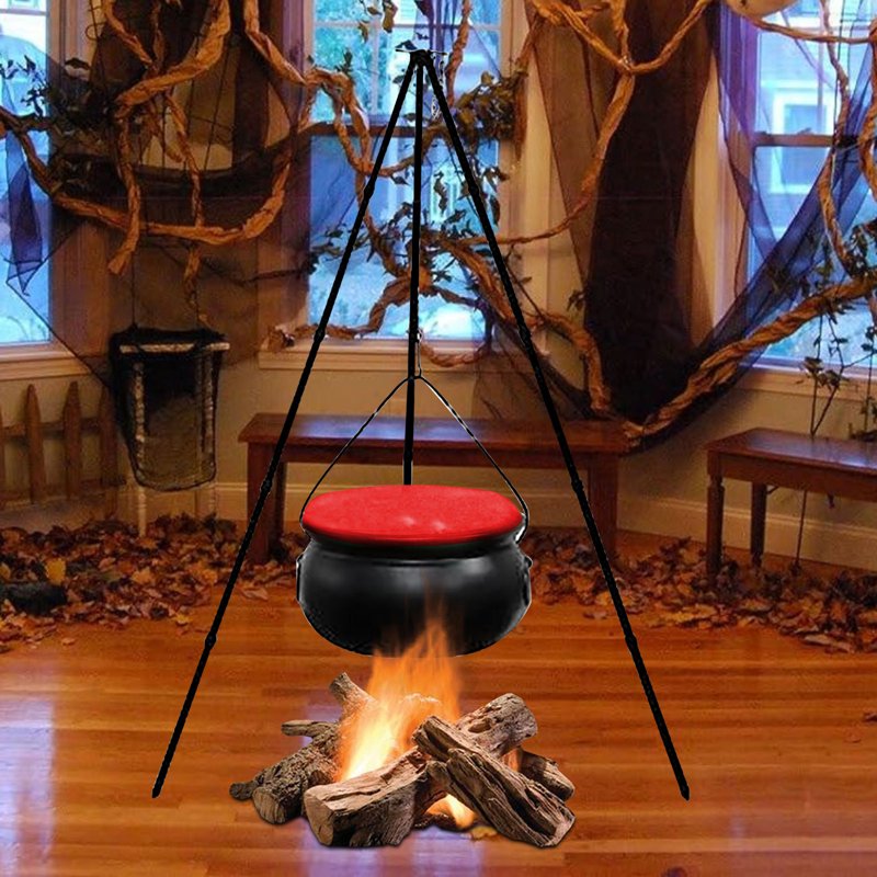 Halloween Outdoor Cauldron Decoration with Tripod & Timer Lights - Red 30.4x7.8 Inches - Versatile Yard & Party Decor - Variation: 11-Red, C