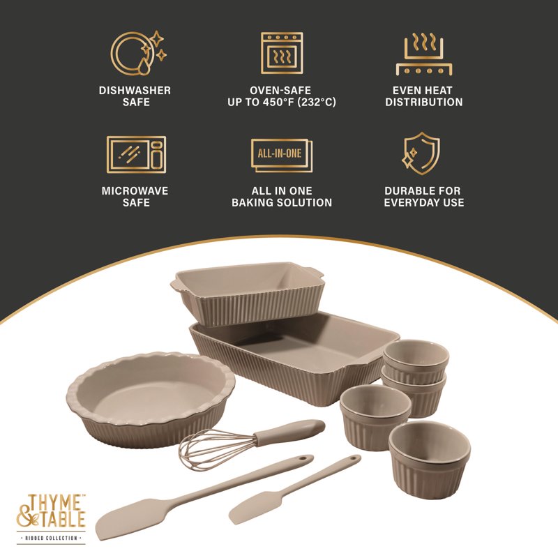 10-Piece Ceramic Bakeware Set - Matte Taupe