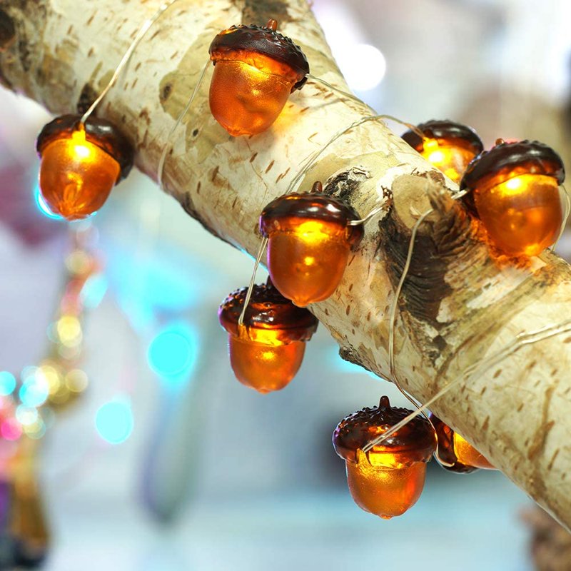 Morttic 3D Acorn Fall Decor String Lights Battery Powered with Remote & Timer - 10ft, 30 LEDs, Indoor/Outdoor Thanksgiving Halloween Halloween Autumn Tree Ornaments