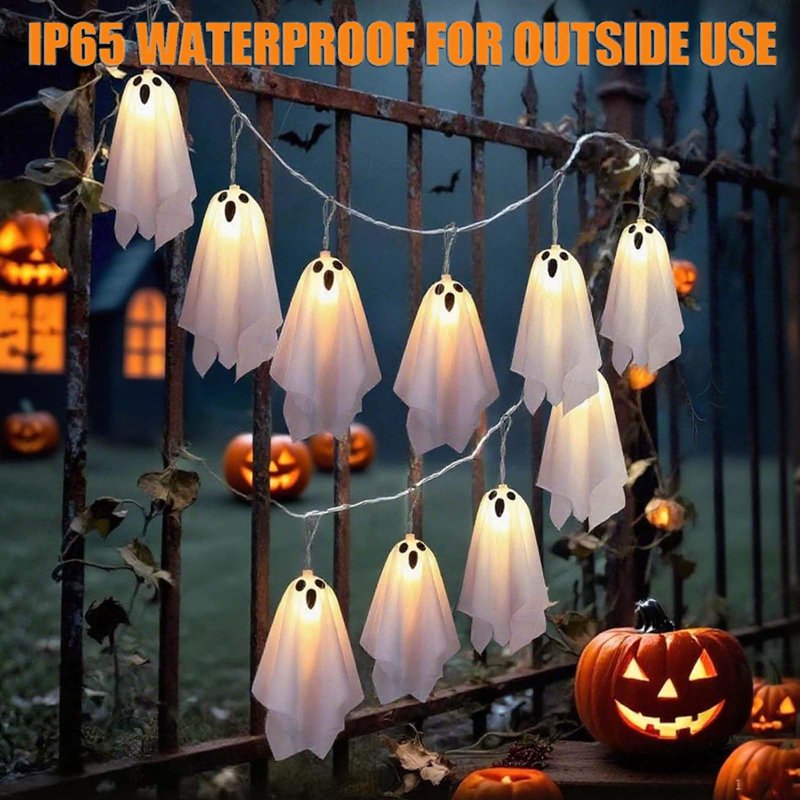 Halloween Ghost String Lights - Waterproof LED Lanterns for Indoor Outdoor Holiday Decor - 8.2ft Battery Operated