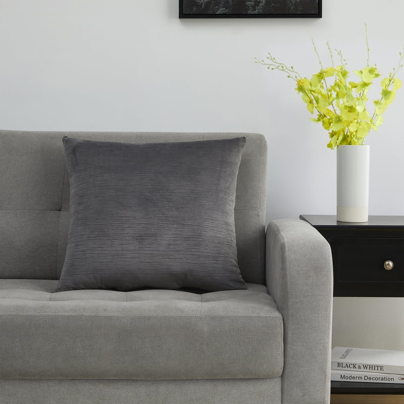 Gray Textured Velvet Decorative Pillow 18x18 Inches - Mainstays