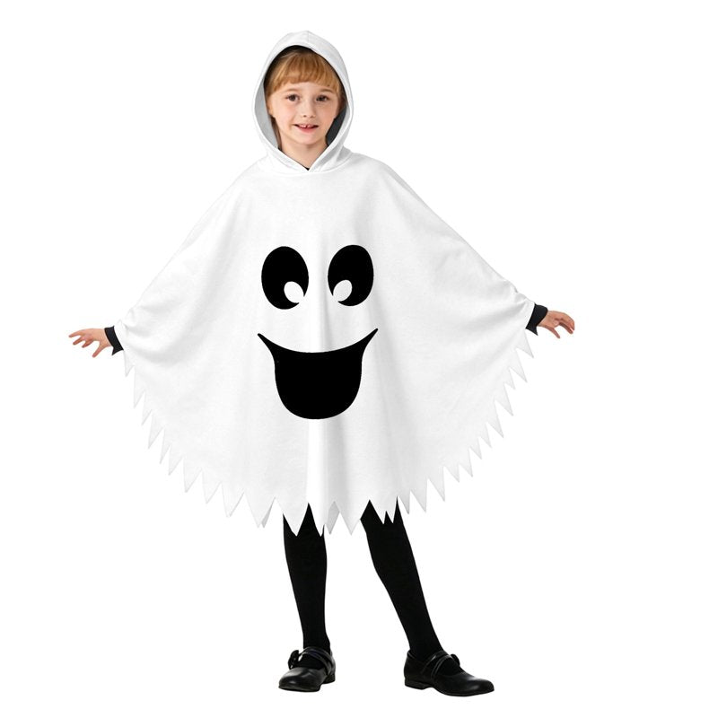 Kids Halloween Costume Ghost Face Cape - Unisex Hooded Dress Up, White, 7-9 Years