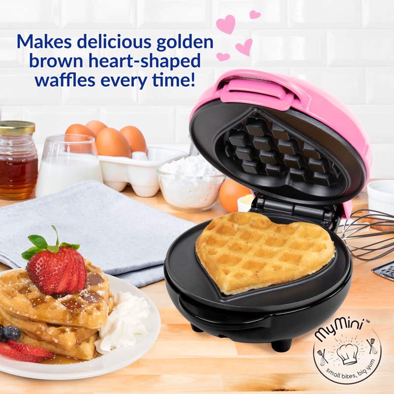 Heart-Shaped Waffle Maker - Compact 5-Inch Nonstick Electric Breakfast Grill