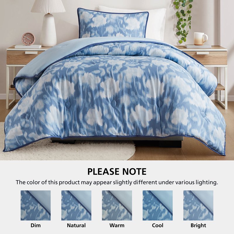 Mainstays Blurred Rose Blue Comforter Set - Twin XL, Blue Rose Variation