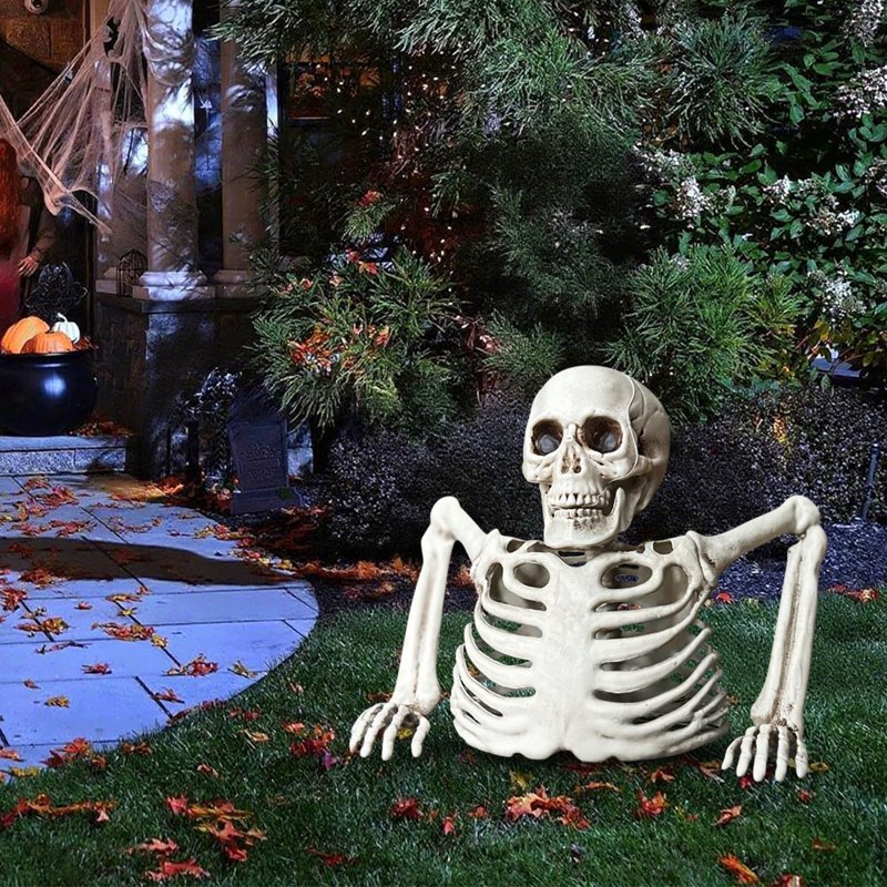 Outdoor Halloween Skeleton Prop - White Plastic Half Skeleton Decoration