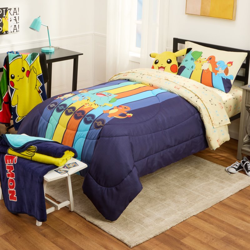 Pokemon Kids Reversible Comforter Set - Full Bedding with Pillowcase & Sheets