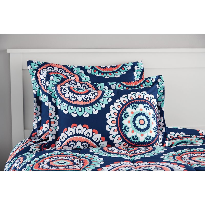 King Medallion Bed in a Bag Comforter Set with Sheets - Blue