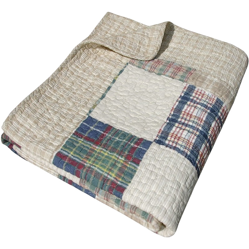 Reversible Cotton Throw Quilt 50x60 inch - Taupe, Oxford Collection