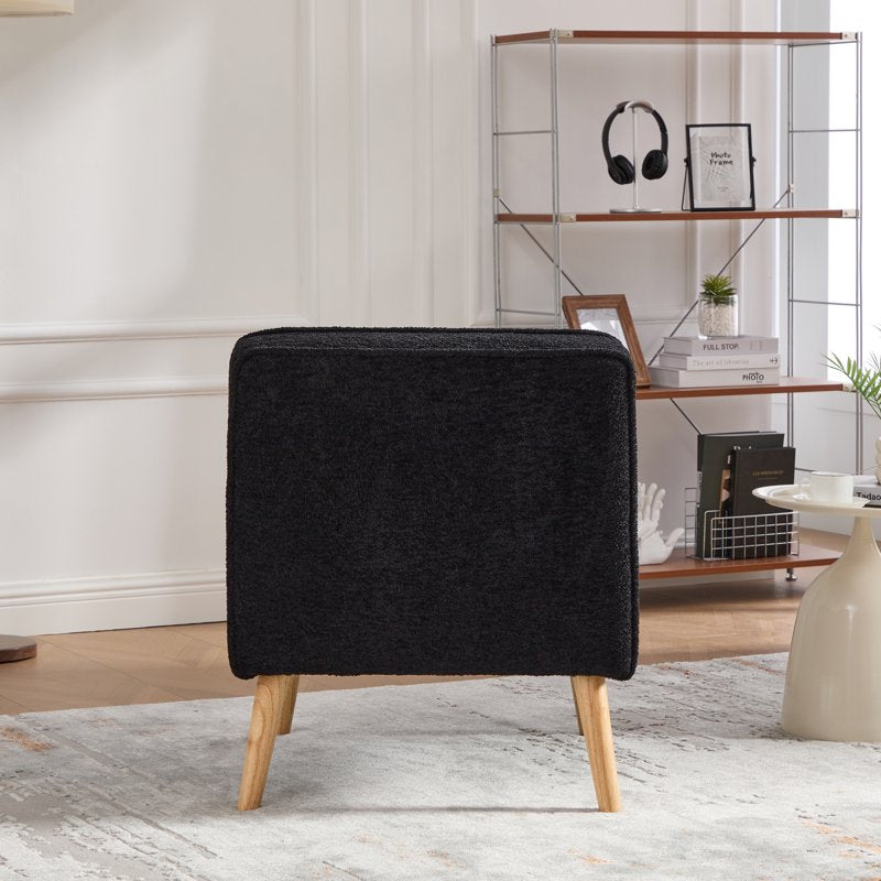 Black Armless Accent Chair - Upholstered Chenille with Rubber Wood Legs