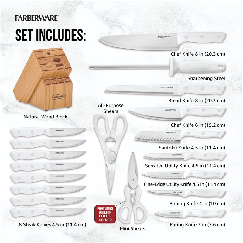 20-Piece Cutlery Knife Block Set with Kitchen Shears - White